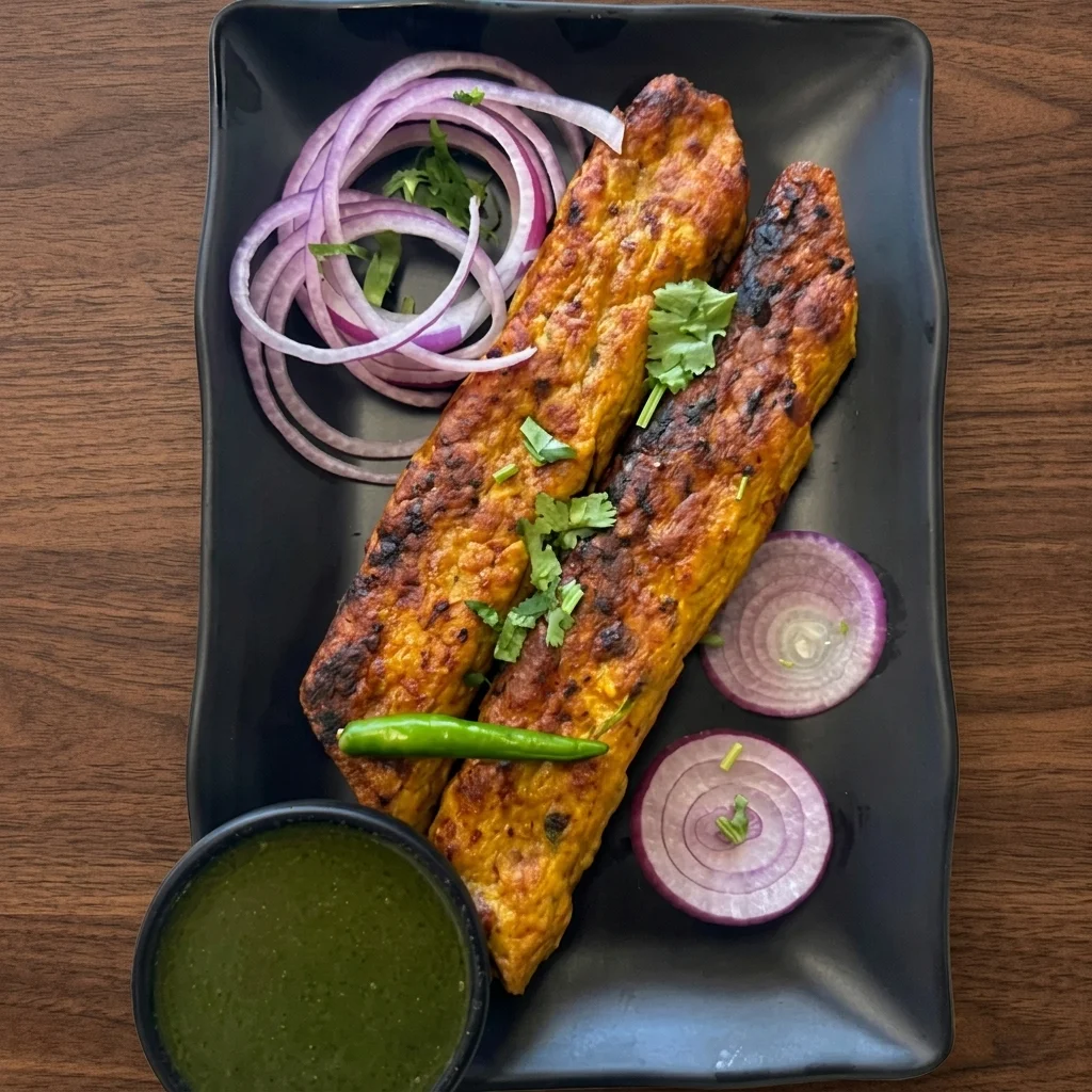Chicken seekh kebabs with onions and green chutney at Lutf Indo-Pak Cuisine